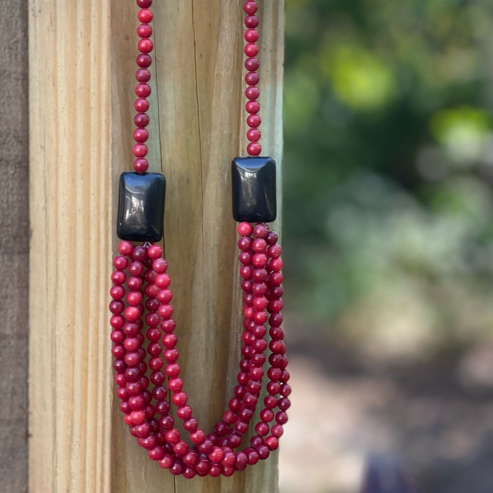 Jay King Vintage Red Red Coral Beaded Stone Necklace
with sterling silver - Picture 2 of 5